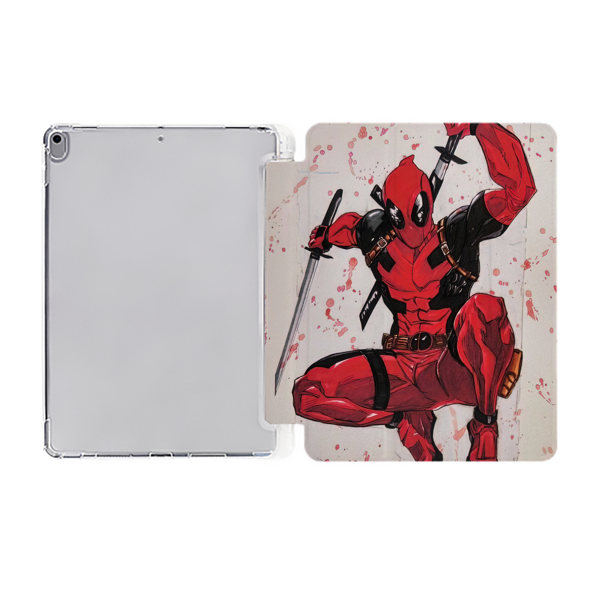 （画像用） Deadpool デッドプール IPad ケース ペン収納付き 三つ折りスタンド PUレザー×シリコン 対応機種9.5/10.5/10.9インチ